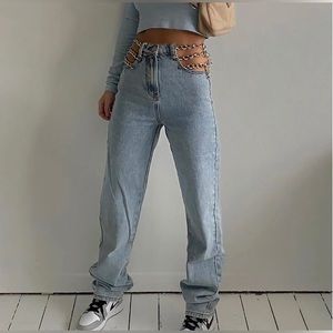 Fashion Nova Chain linked Jean - Light blue wash